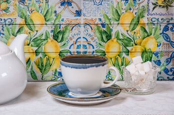 Blue Set Of Six Handmade Porcelain Tea Cup With Saucer, 6 of 10