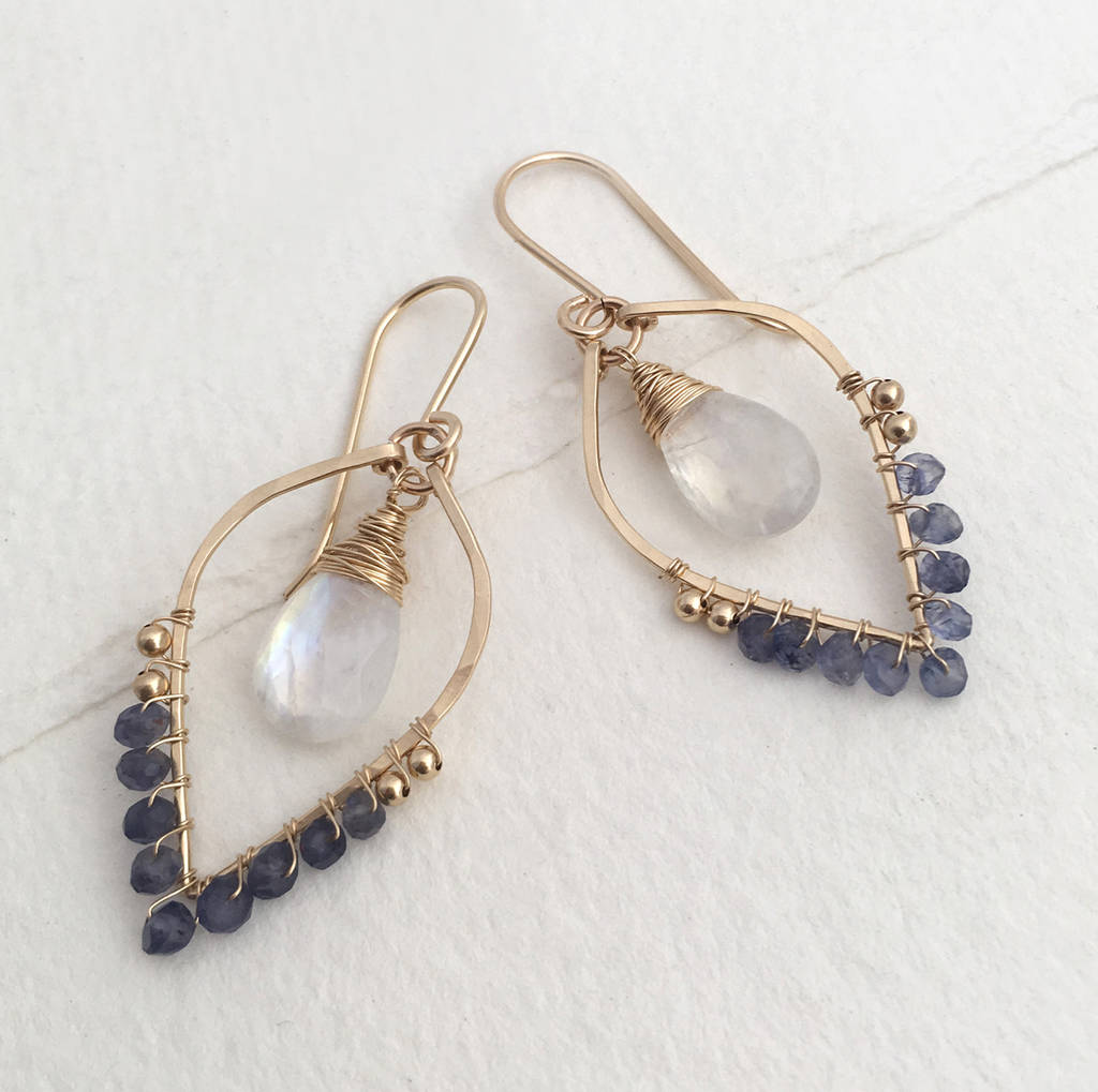 Moonstone And Iolite Chandelier Earrings By Sarah Hickey