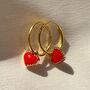 Sweet Heart Teeny Enamel Drop Hoop Earrings, thumbnail 2 of 4