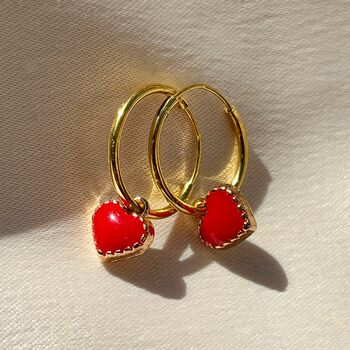 Sweet Heart Teeny Enamel Drop Hoop Earrings, 2 of 4
