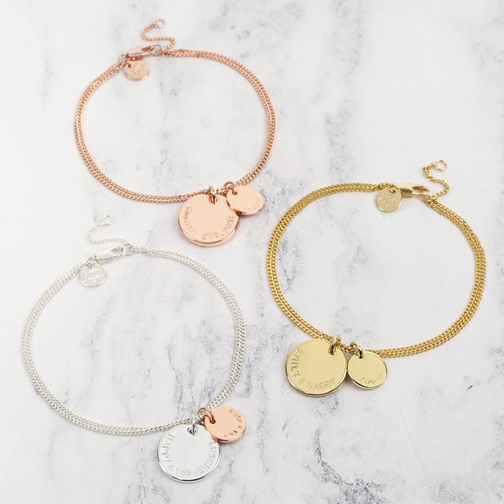 personalised double disc charm bracelet by lisa angel
