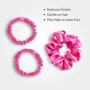 Silver Cloud Three Mixed Fuchsia Satin Scrunchies, 3 of 3