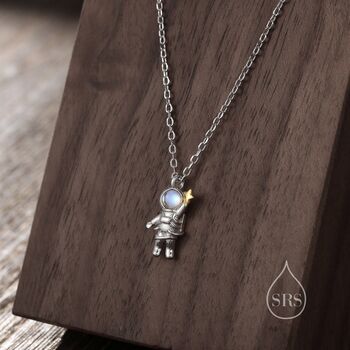 Astronaut Moonstone Pendant Necklace In Sterling Silver, 4 of 10
