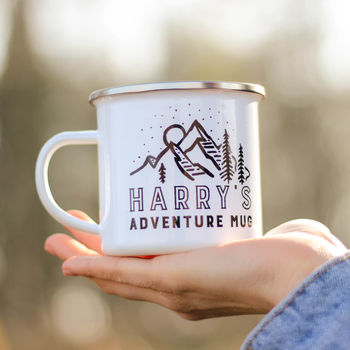Personalised Adventure Travel Gift Enamel Mug, 4 of 5
