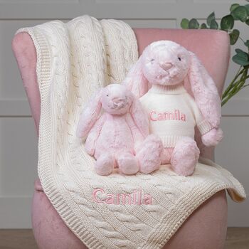 Personalised Blanket And Bashful Bunny In Pink/Cream, 4 of 7
