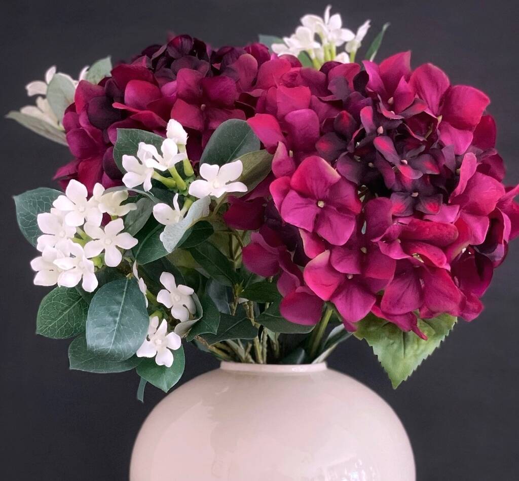 Plum And White Bunch Of Faux Flower Stems By London Garden Trading