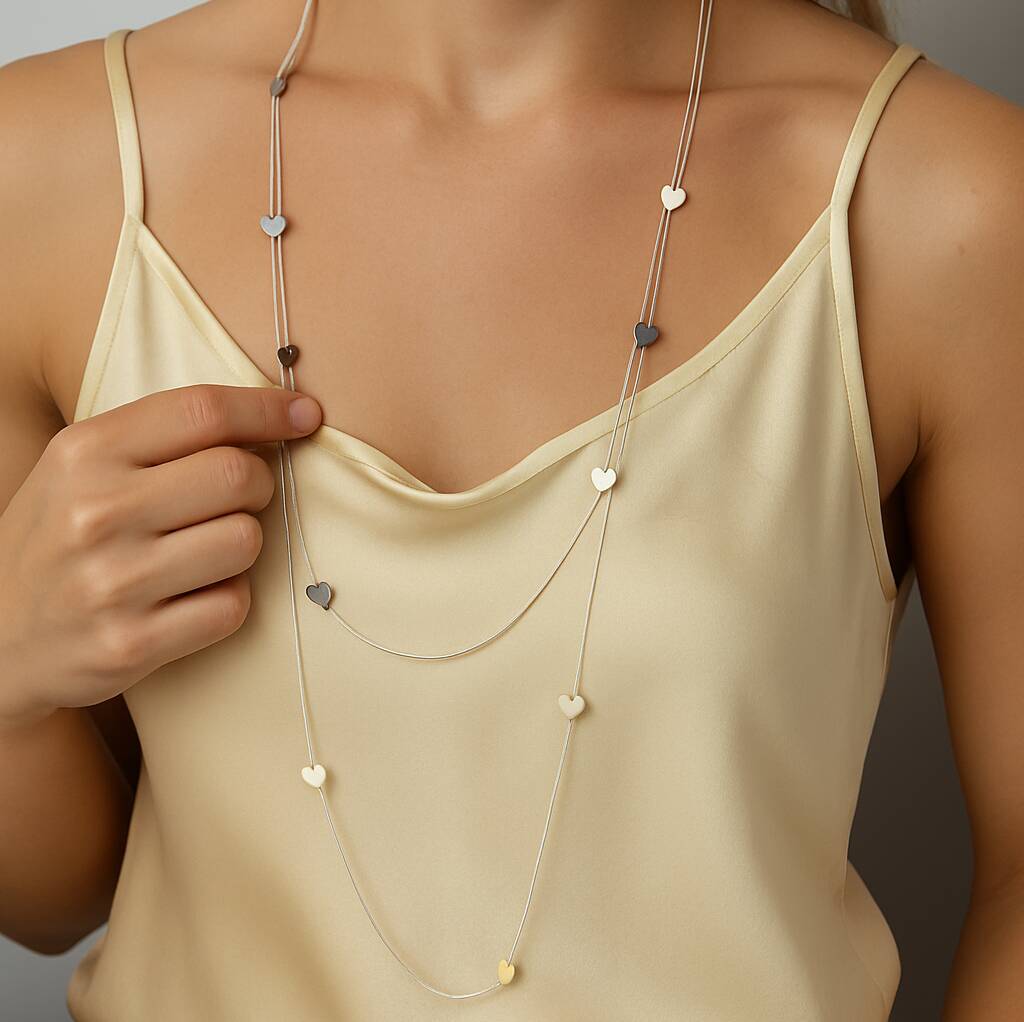 Long Heart Shaped Confetti Beaded Long Chain Necklace, 1 of 3