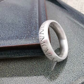 Roman Numerals Personalised Solid Silver 6mm Ring, 10 of 12