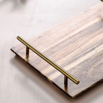 Wooden Serving Tray With Metal Handles, 5 of 8