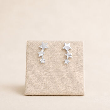 Sterling Silver Triple Star Climber Stud Earrings, 3 of 8