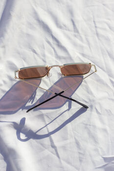 Brown Nose Bridge Angular Rectangle Aviator Sunglasses, 8 of 9