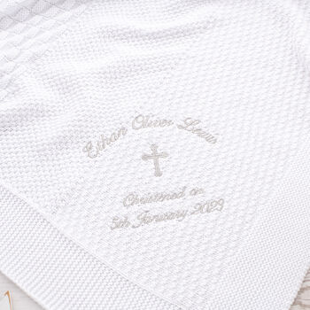 White Pattern Stripe Christening Blanket With Cross, 2 of 10