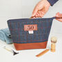 50th Birthday Harris Tweed Wash Bag With Leather Trim, thumbnail 1 of 4