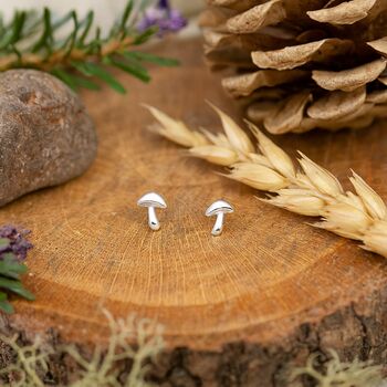 Sterling Silver Tiny Mushroom Stud Earrings, 2 of 6