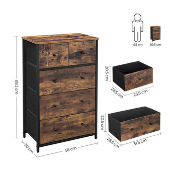 Wooden Five Drawer Chest Storage Organiser Cabinet, 8 of 8