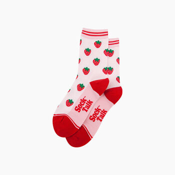 Strawberries Bamboo Socks In Light Pink, 3 of 4