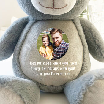 Personalised Photo Record A Voice Keepsake Memory Bear Grey, 6 of 9