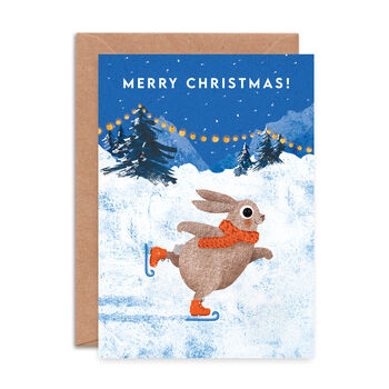 Ice Skating Rabbit Christmas Card, 2 of 2