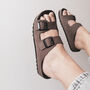 Leather Sandals With Memory Foam Insole In Grey/ Taupe, thumbnail 3 of 4