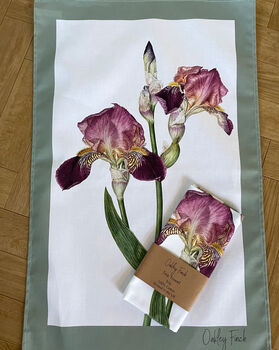 Iris Watercolour Painterly Cotton Tea Towel, 2 of 3