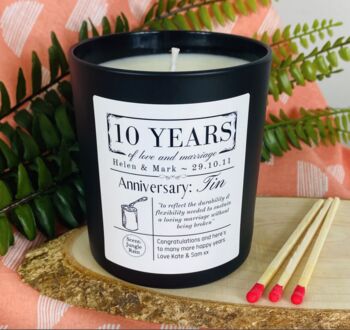 Personalised 10th Anniversary Tin Meaning Candle, 6 of 11