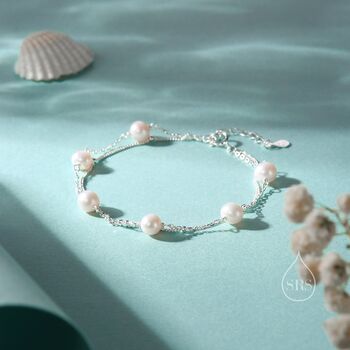 Sterling Silver Double Layer Freshwater Pearl Beaded Bracelet, 6 of 12