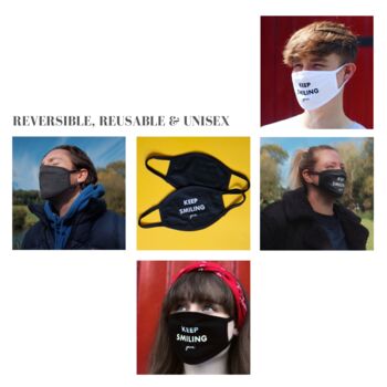 'Keep Smiling' Reusable Unisex Face Mask, 5 of 5