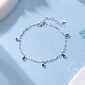 Sapphire Blue Cz Droplet Bracelet In Sterling Silver, 7 of 11
