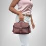 Small Leather Crossbody Satchel Handheld Handbag Chocolate Brown With Side Pockets, thumbnail 3 of 8