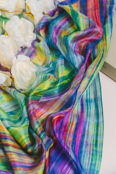 100% Mulberry Silk Scarf, Rainbow Colour, 3 of 6