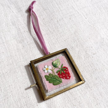 Strawberry Hand Embroidered Framed Keepsake, 2 of 7