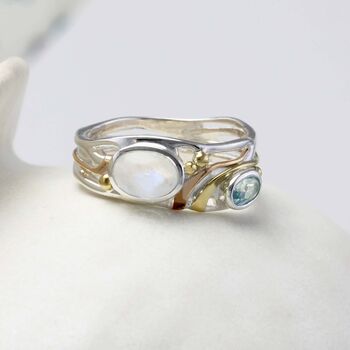 Moonstone And Blue Topaz Ring, 5 of 6