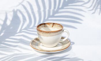 Beige Tea Cup With Saucer Handmade Porcelain Drip Glaze, 6 of 6