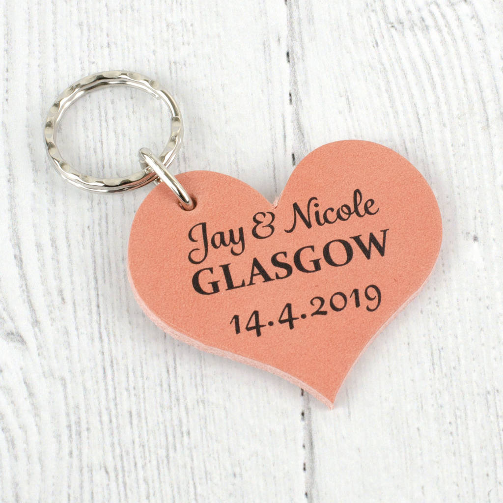 Image of Personalised Heart Leather Keyring, Blue/Pink/Dark Brown