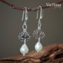 Sterling Silver 925 Lotus And Pearl Dangle Earrings, thumbnail 1 of 2