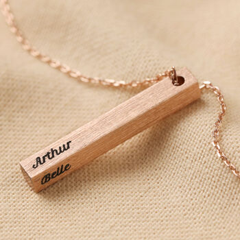 Personalised Bar Pendant Necklace In Rose Gold Plating, 4 of 9
