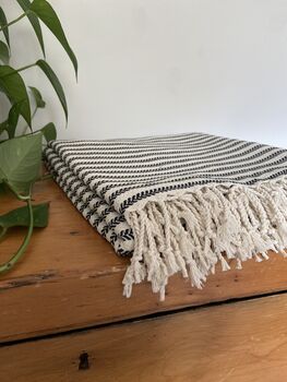 Black Striped Design Cotton Bedspread, 8 of 8