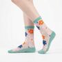 Bold Floral Combed Cotton Sheer Pop Socks In Sage Green, thumbnail 1 of 4