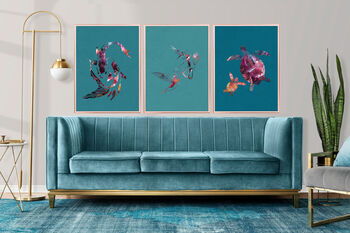 Turquoise Magenta Koi Fish Modern Art Print, 4 of 5