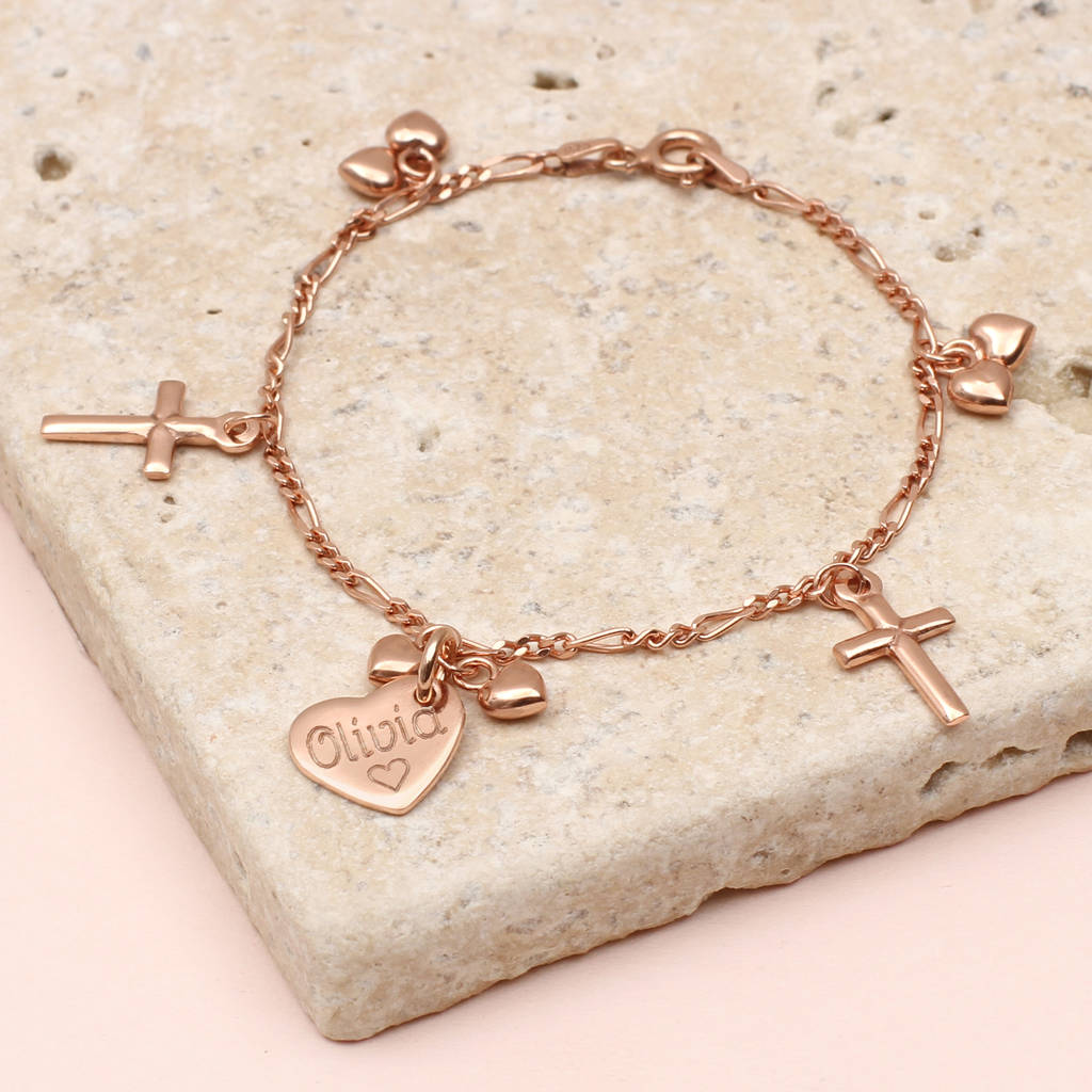 personalised rose gold and heart charm bracelet by hurleyburley junior