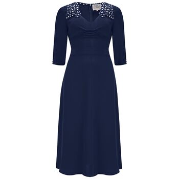 Veronica Dress In French Navy Vintage 1940s Style, 2 of 2