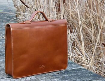 Handcrafted Tan Leather Laptop Bag Gift For Him, 4 of 10