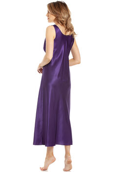 English Made Purple Long Satin Nightdress With Lace, 4 of 5