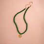 Dark Jade Green Beaded Necklace With Heart Coin, thumbnail 3 of 5