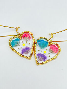 Heart Earrings With Colourful Gypsophila Flowers, 6 of 11