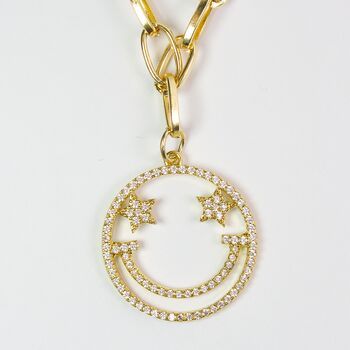 Smiley Face Large Charm Pendant Long Chain Necklace, 2 of 3