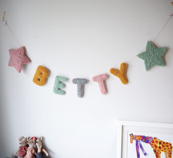 Punchneedle Personalised Name Garland With Stars, 3 of 5