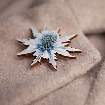 Wildflower Sea Holly Eco Wooden Pin Brooch, 7 of 9