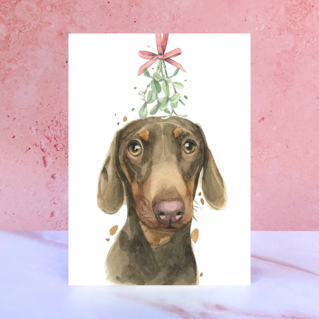 Dachshund Dog Mistletoe Christmas Card