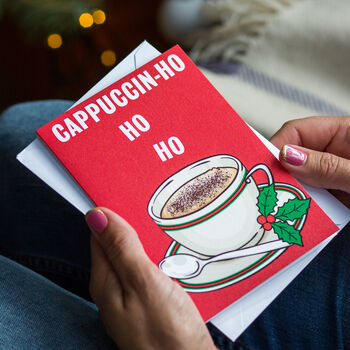 'Cappuccin Ho Ho Ho' Funny Coffee Christmas Card, 2 of 4